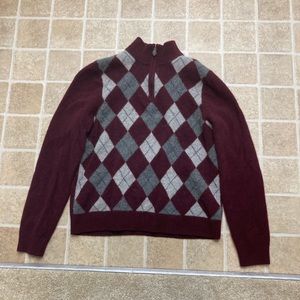 Brooks Brothers Mens Argyle 100% Lambs Wool Quarter Zip Sweater